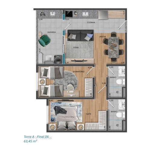 Planta 63m²