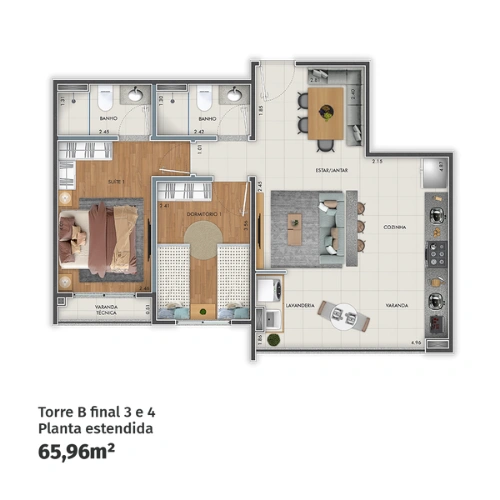 Planta 65m²