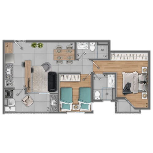 Planta 57m²