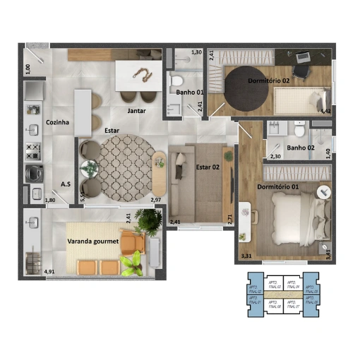 Planta 71m²